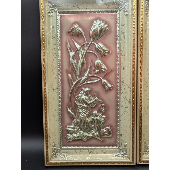 VTG Four Seasons Metal Craft MCM 3D Regency Wall Art Set of 2 Autumn Spring - Picture 2 of 10